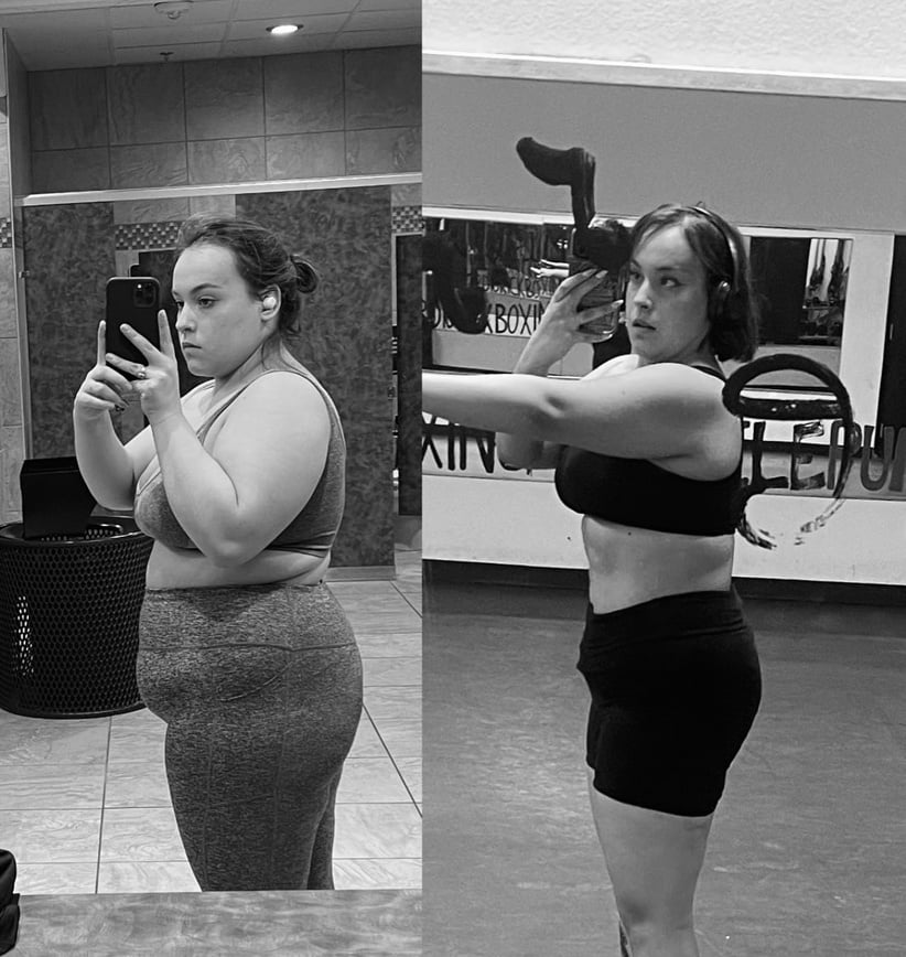 Before and after photos of a person who has lost a lot of weight